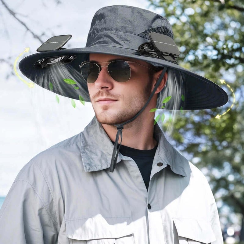inkArts Solar Powered Fan Hat for Men Women Wide Brim Hat with 2 Fans UPF 50+ Outdoor Fishing Beach Sun Hat - Image 2